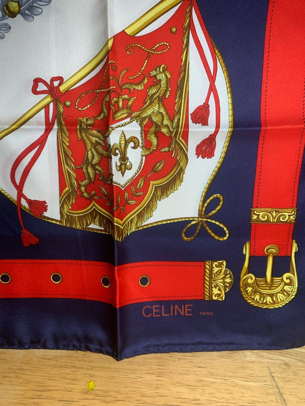 Celine Navy, Gold and White Silk-Print Scarf